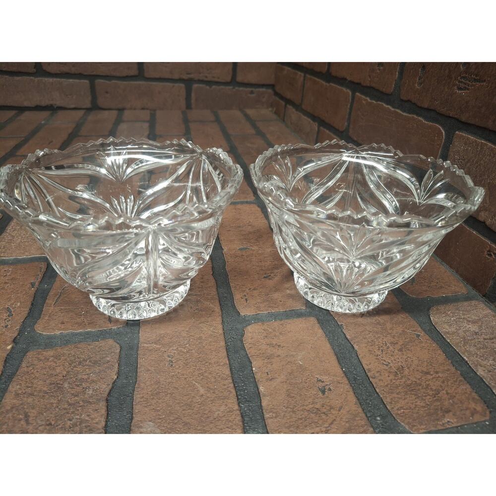 Anna Hutte Bleikristall Lead Crystal Oval Glass Bowl Candy Dish Pair